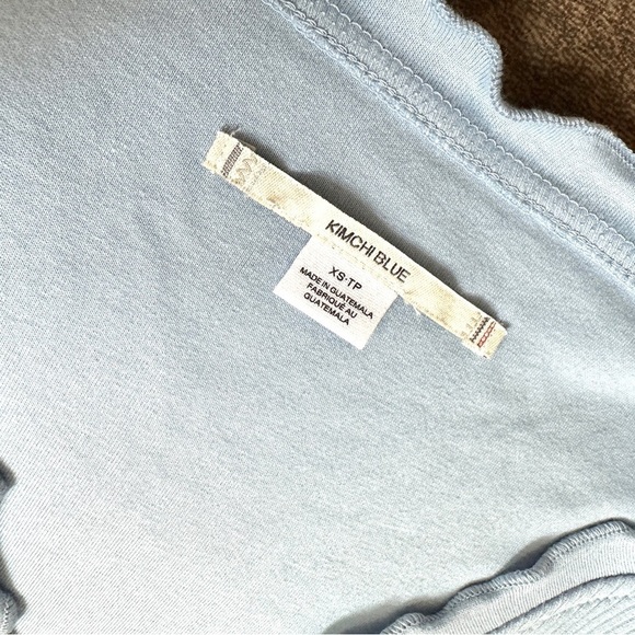 Kimchi Blue Urban Outfitters Light Blue Ribbed Ruffled Top XS - Picture 6 of 8